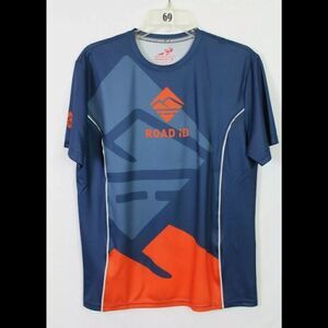 HEADSWEATS GEAR ROAD ID CYCLING SHORT SLEEVE BLUE ORANGE SHIRT SIZE SMALL